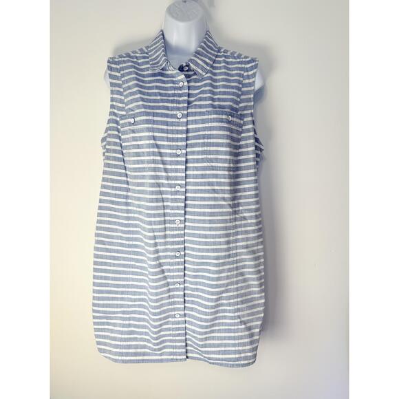 Tops - Duluth Trading Co Womens Blue White Sleeveless Tank Top Large